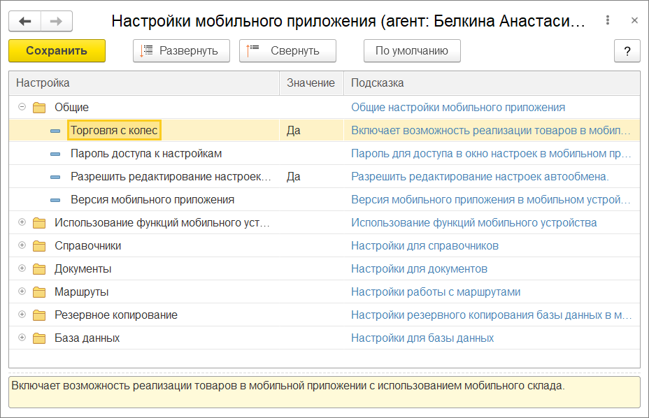 Внешний вид окна настроек мобильного приложения Внешний вид окна настроек мобильного приложения